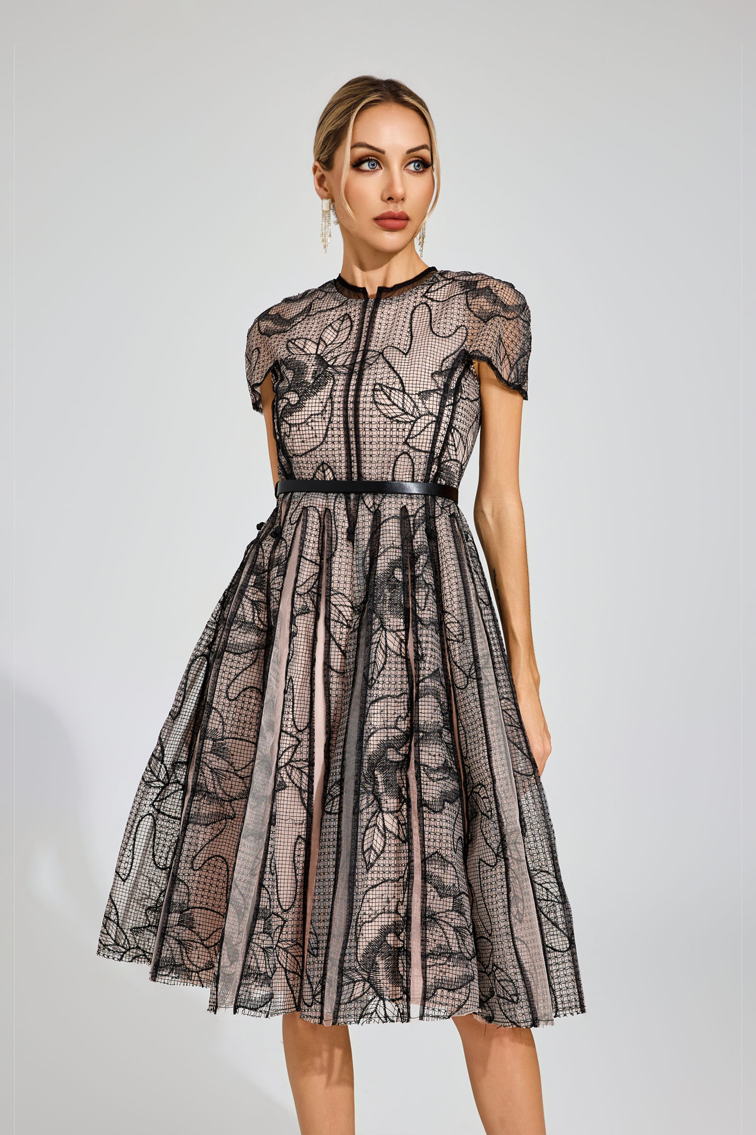 Rowena Black Mesh Midi Dress