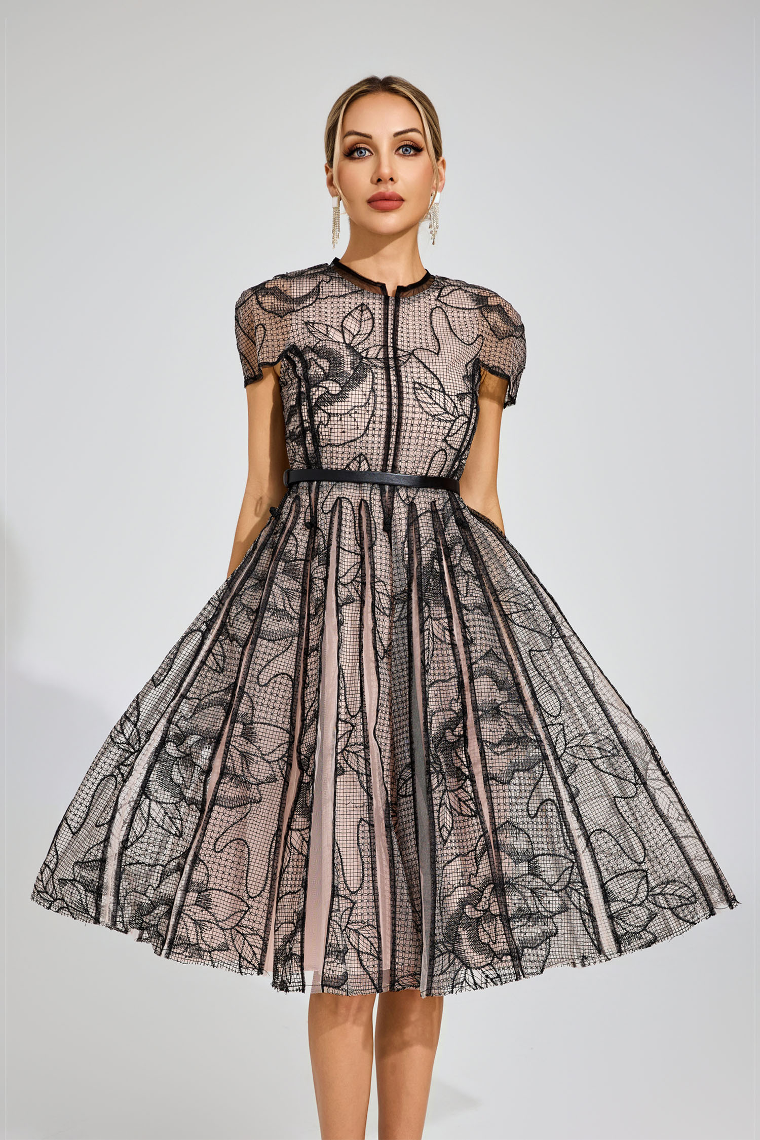 Rowena Black Mesh Midi Dress