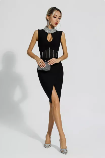 Gianna Black Diamond Embellished Bandage Dress