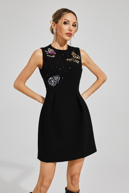 Josie Black Butterflies Mini Dress
