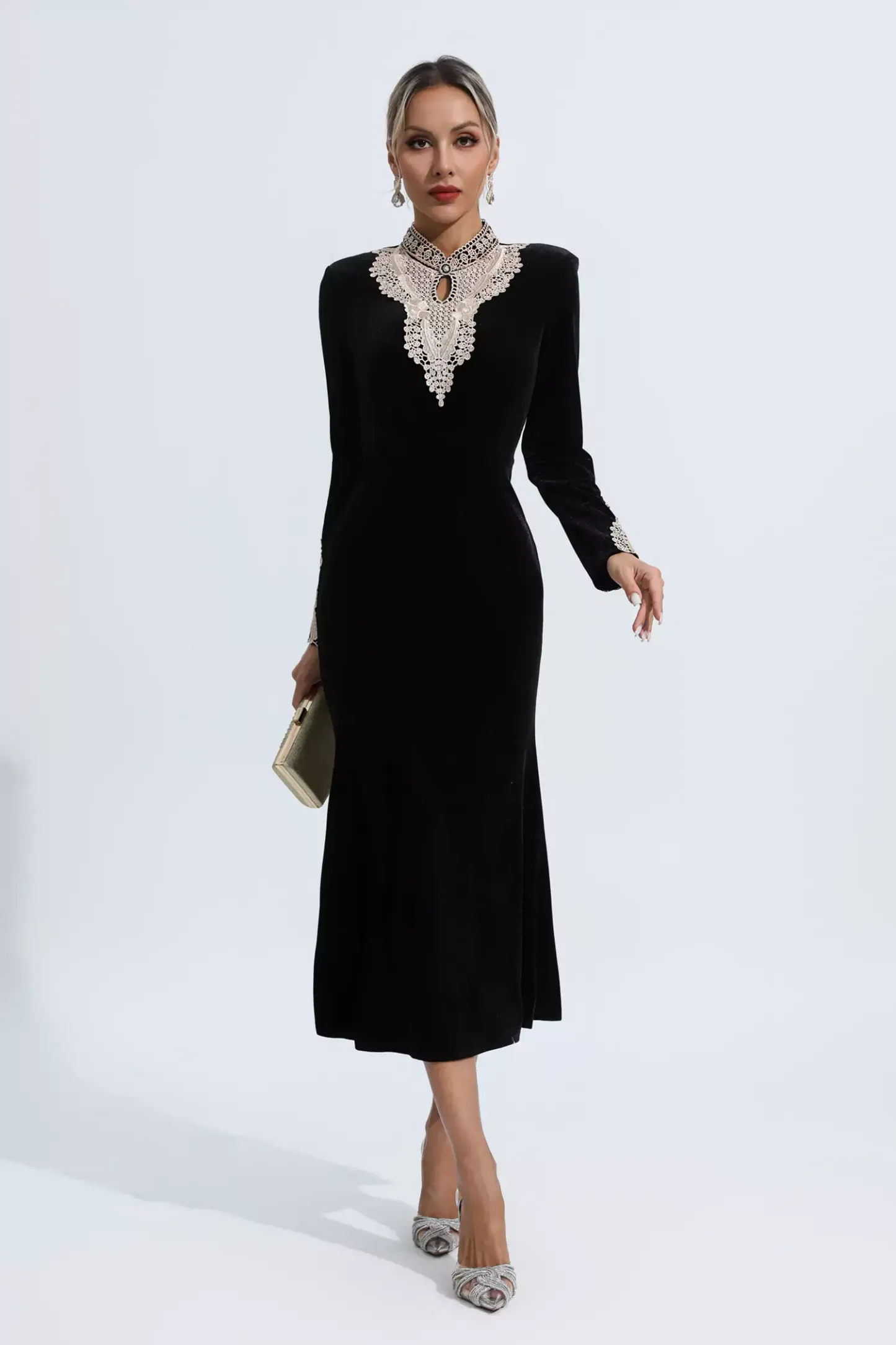 Isadora Black Velvet Long Sleeve Dress