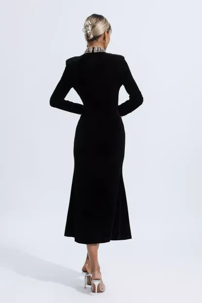 Isadora Black Velvet Long Sleeve Dress