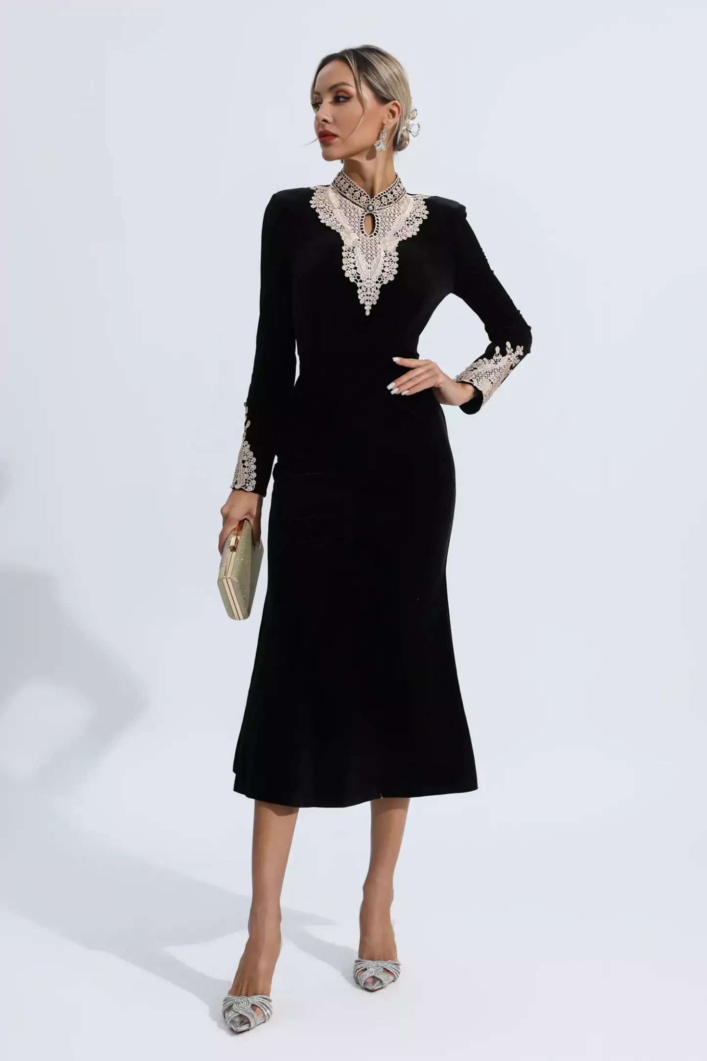 Isadora Black Velvet Long Sleeve Dress