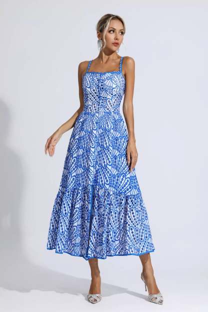 Doris Blue Printed Maxi Dress