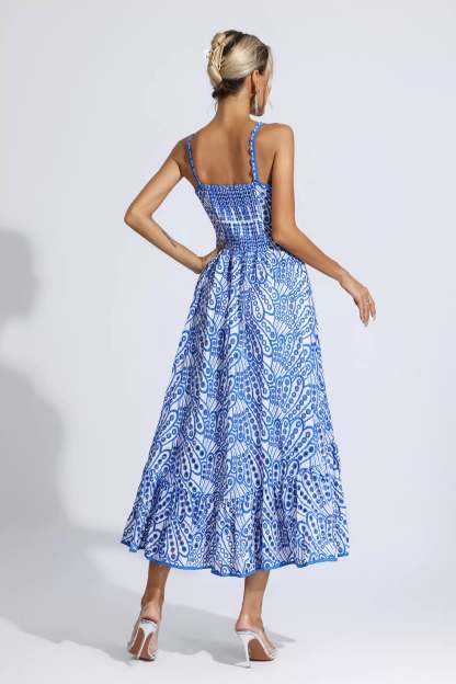 Doris Blue Printed Maxi Dress