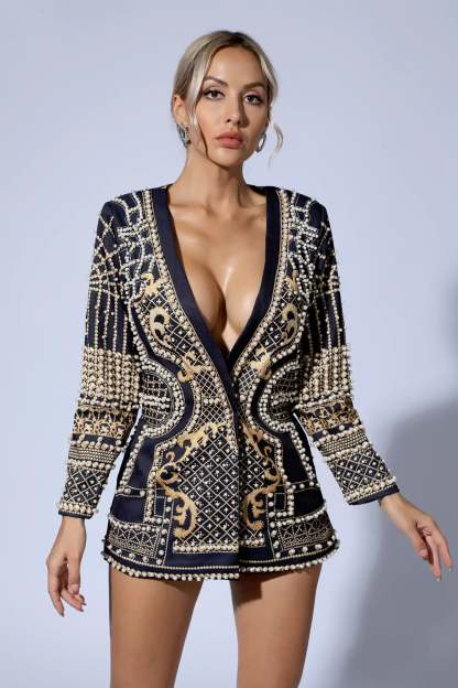 Kala Gold Pearl Blazer Dress