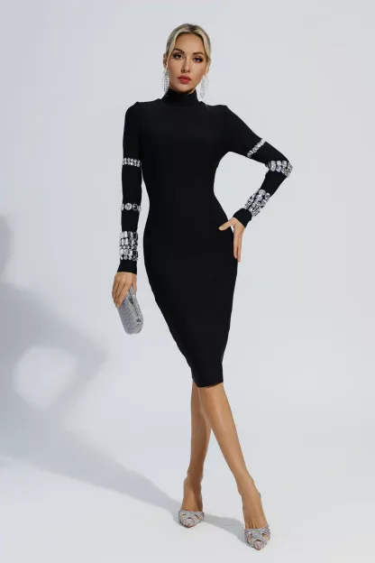Elda Black Diamond Bandage Dress