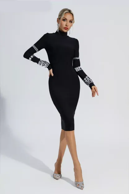 Elda Black Diamond Bandage Dress