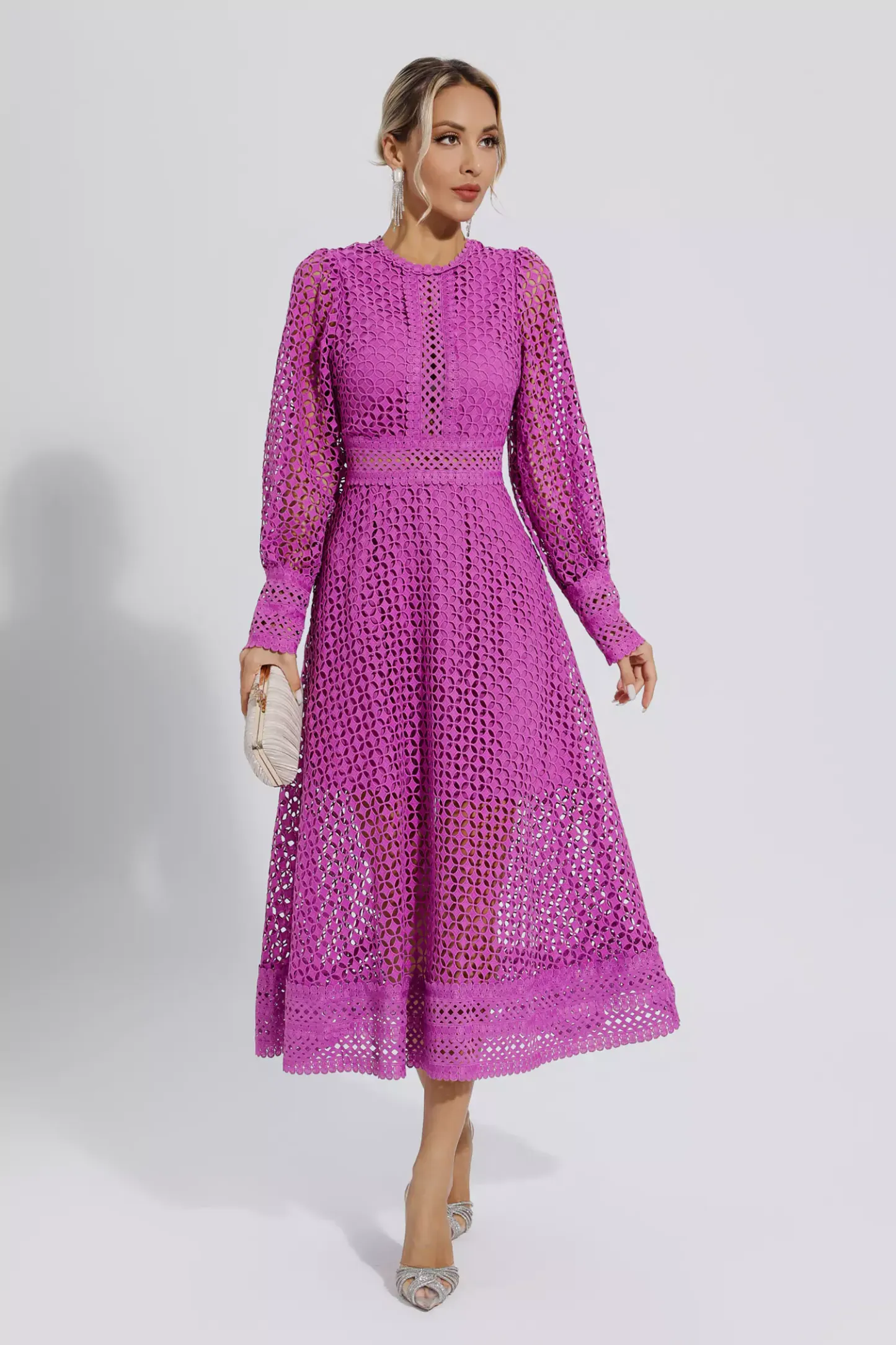 Brenda Purple Hollow Long Sleeve Maxi Dress