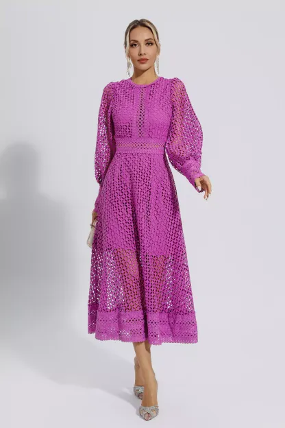 Brenda Purple Hollow Long Sleeve Maxi Dress