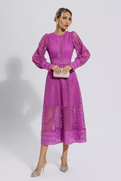 Brenda Purple Hollow Long Sleeve Maxi Dress