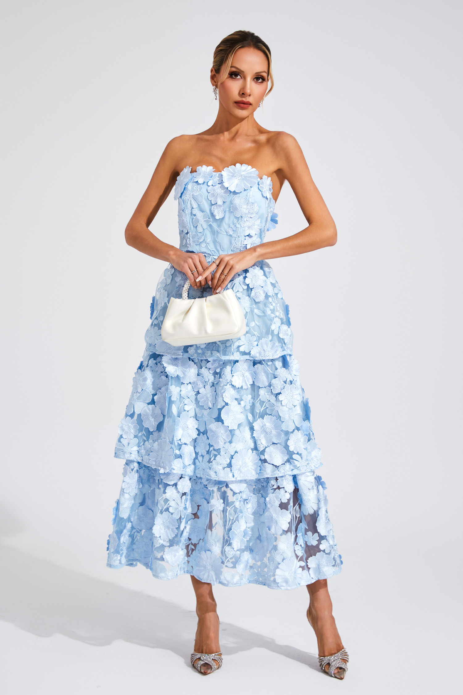 Katelynn Blue Flower Off Shoulder Dress