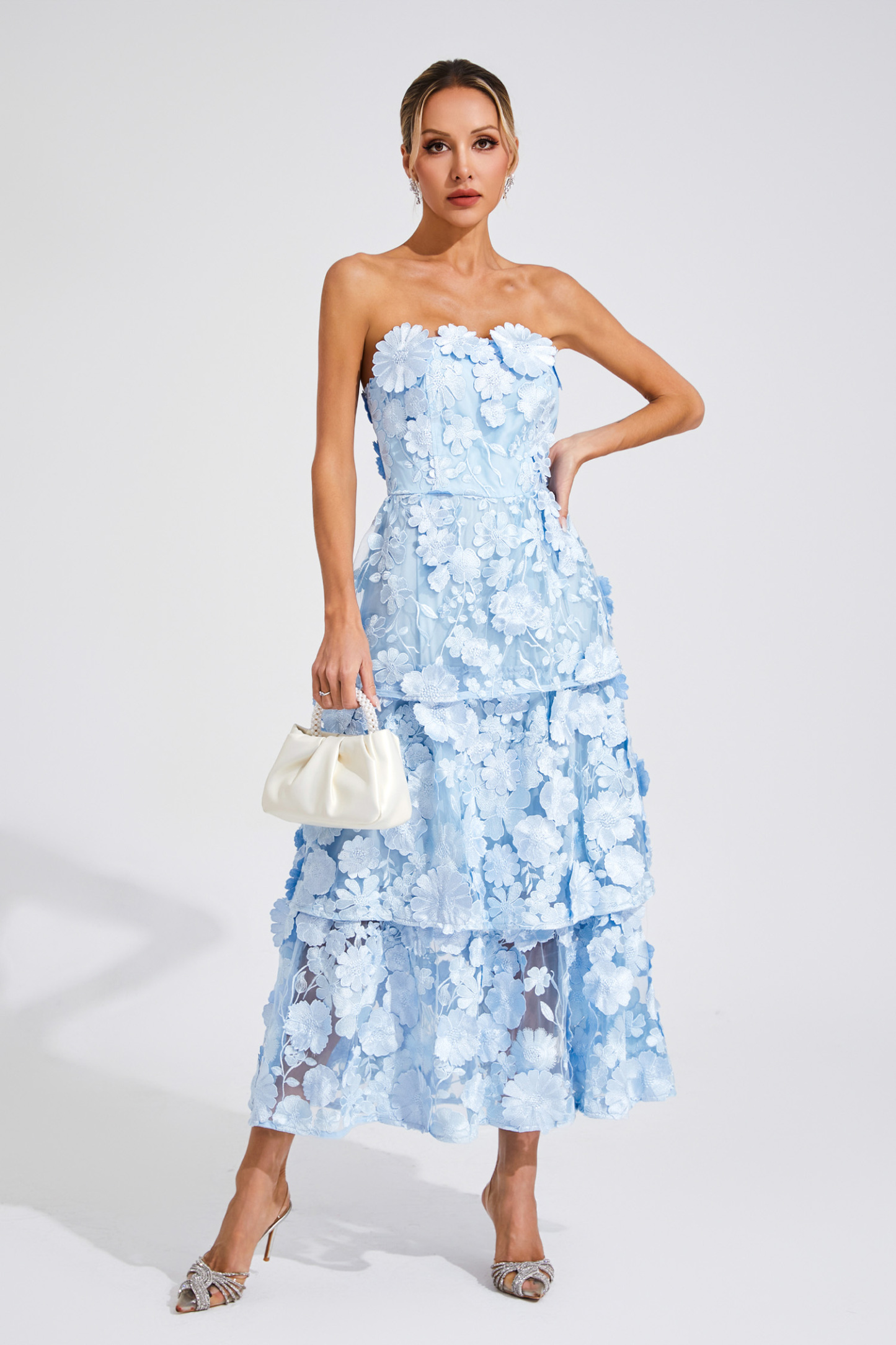 Katelynn Blue Flower Off Shoulder Dress