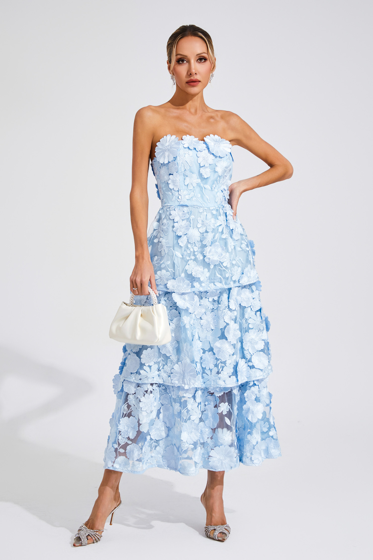 Katelynn Blue Flower Off Shoulder Dress