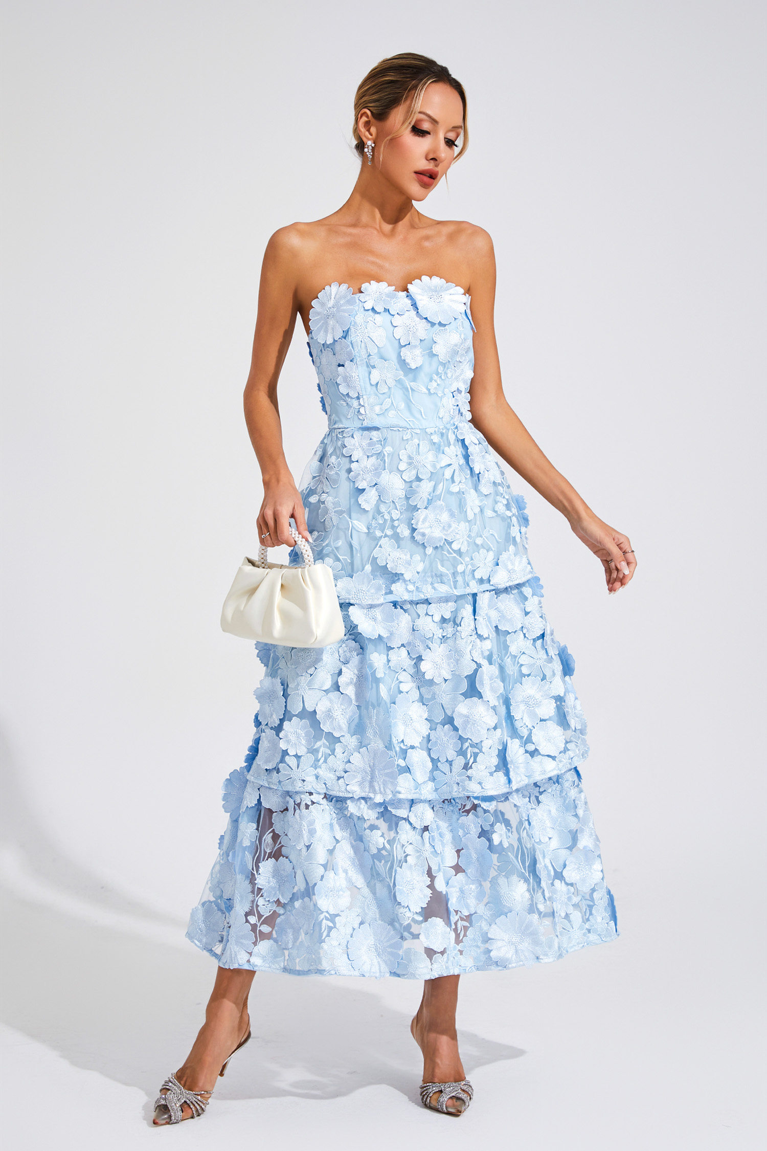 Katelynn Blue Flower Off Shoulder Dress
