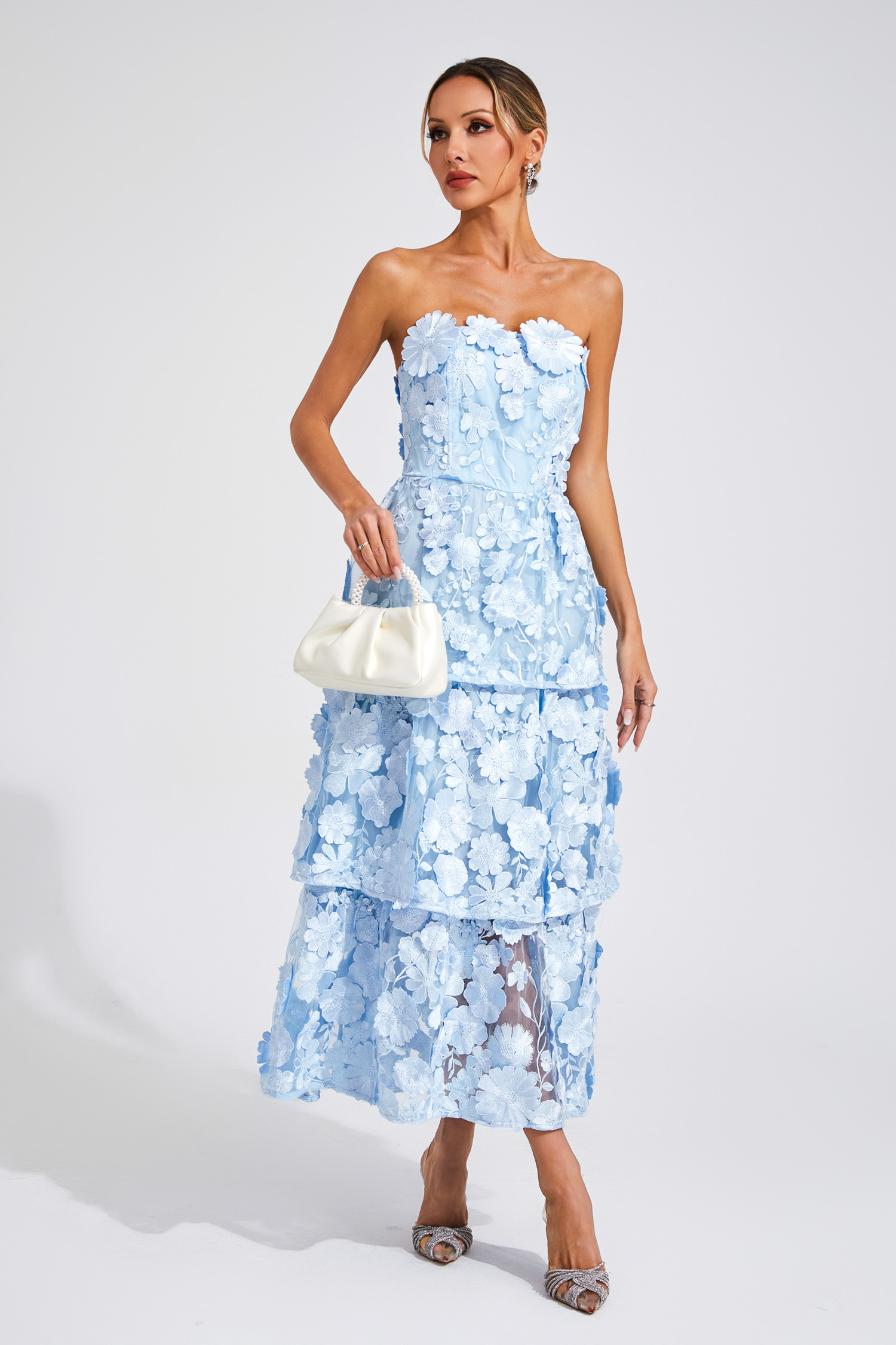 Katelynn Blue Flower Off Shoulder Dress