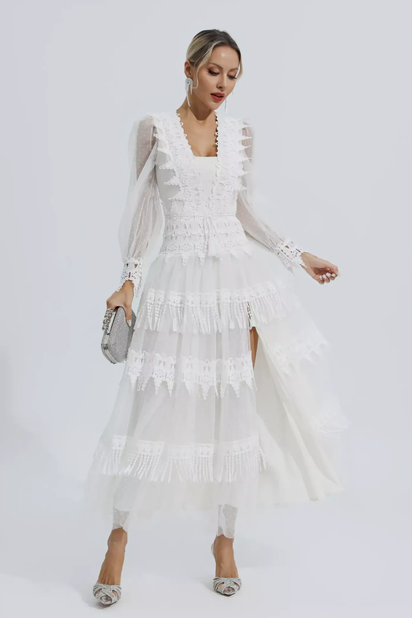 Audra White Lace Mesh Maxi Dress