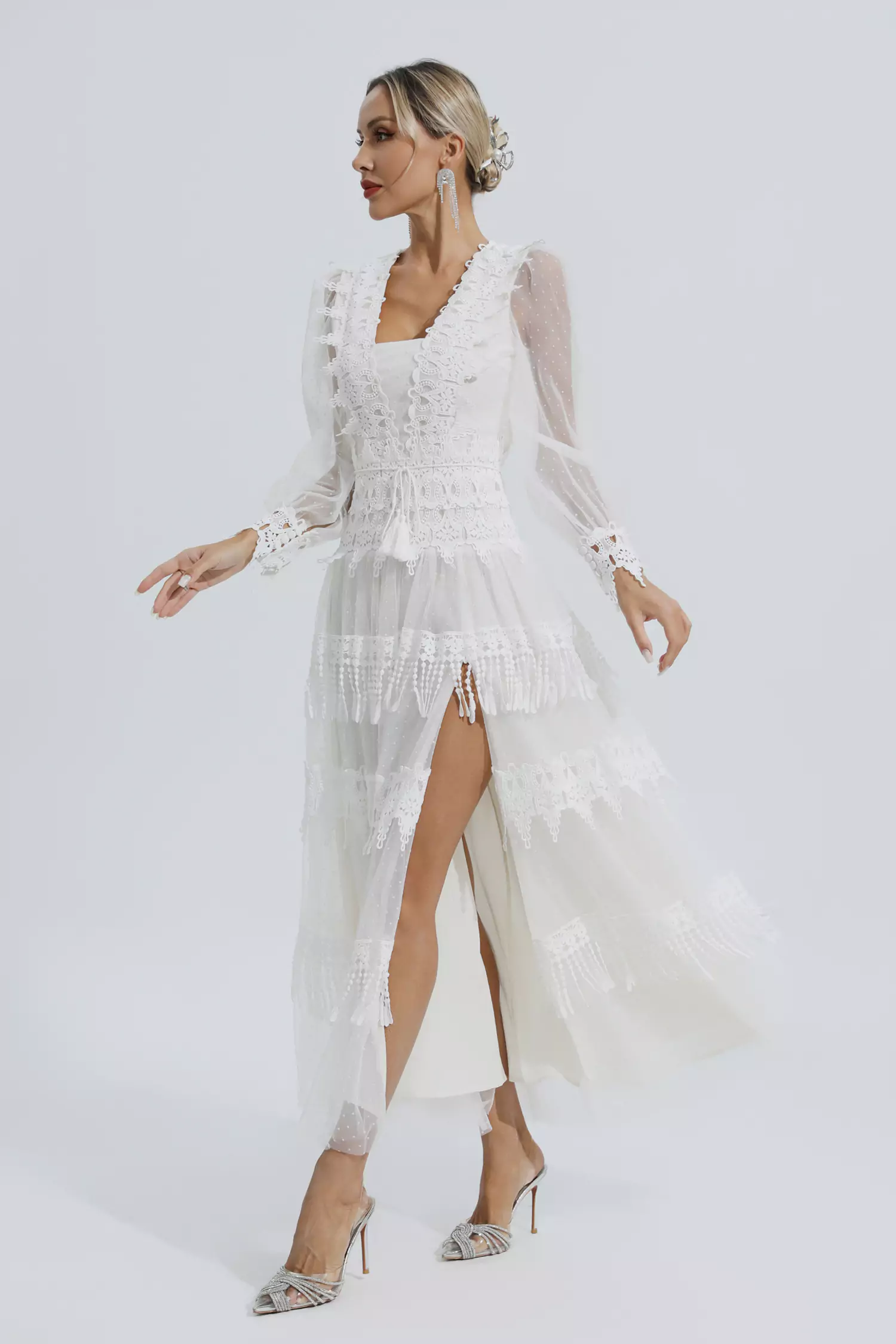 Audra White Lace Mesh Maxi Dress