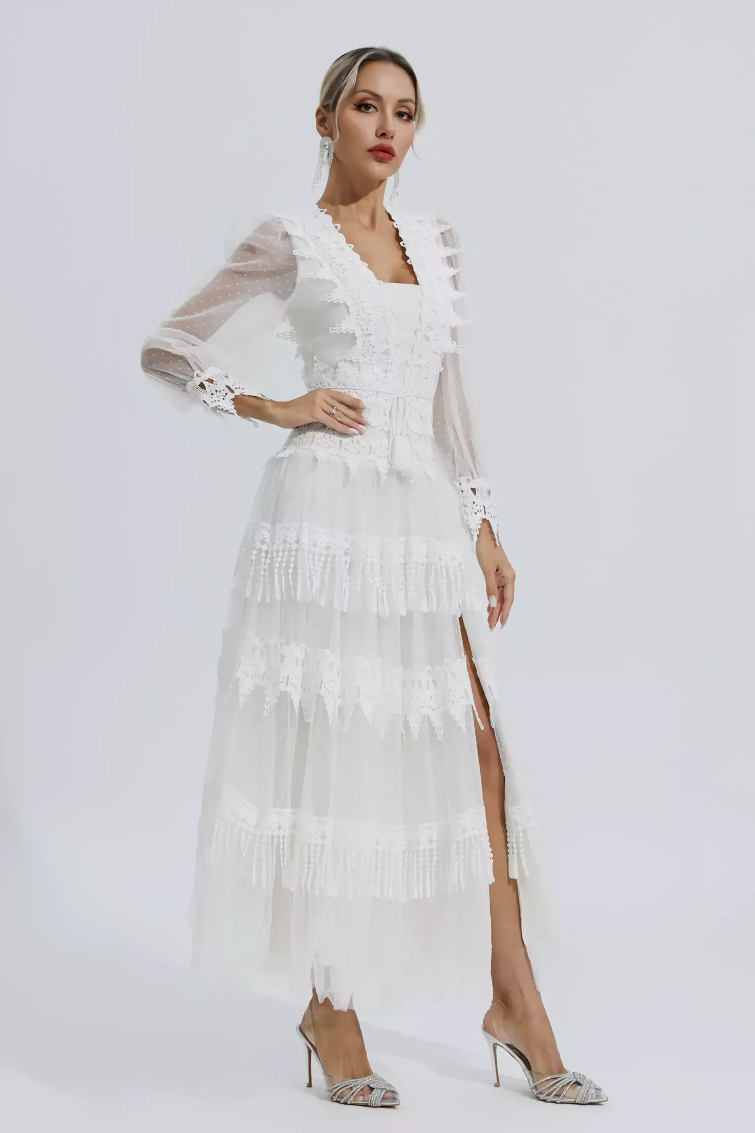 Audra White Lace Mesh Maxi Dress