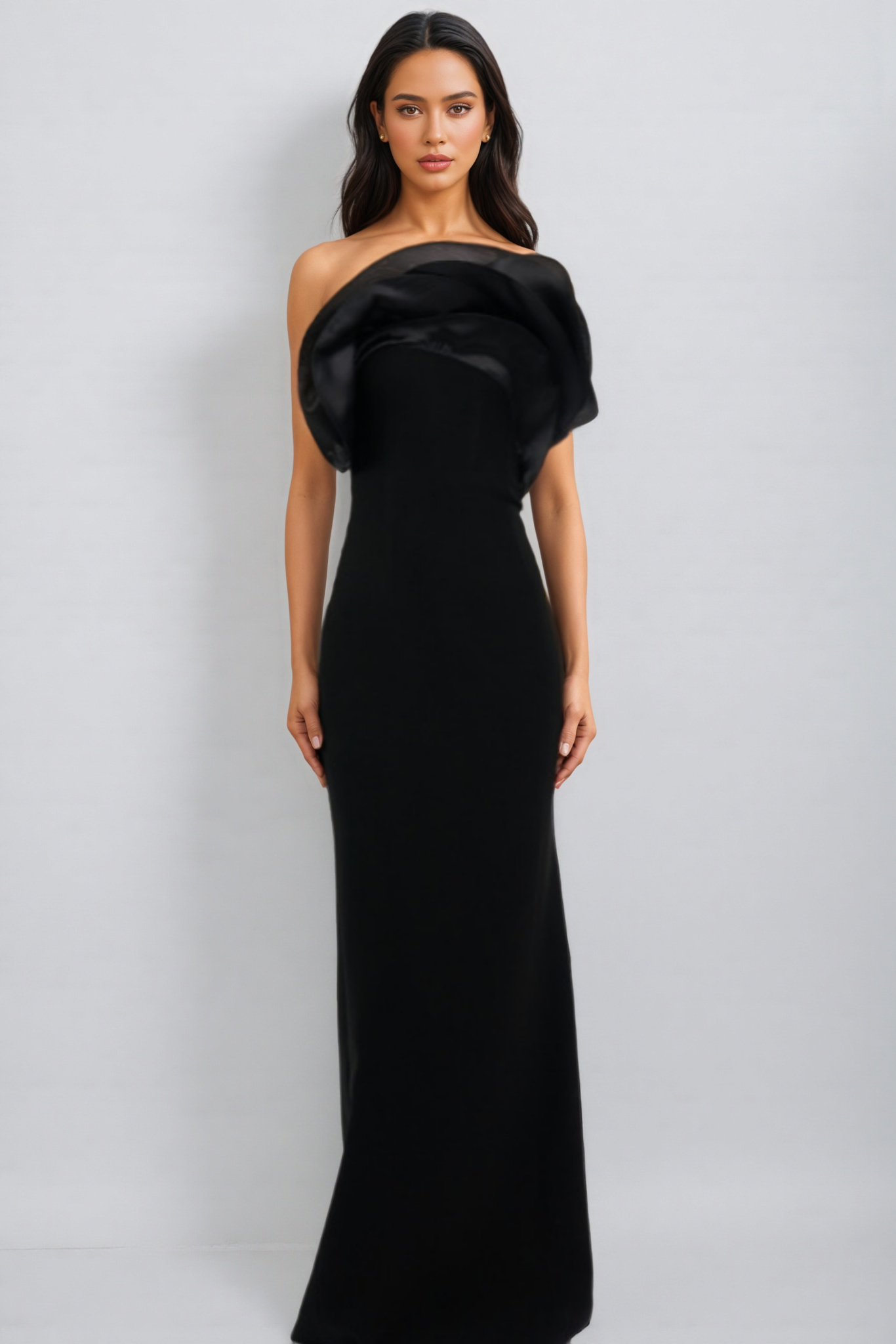 Celine Pure Black Strapless Maxi Dress