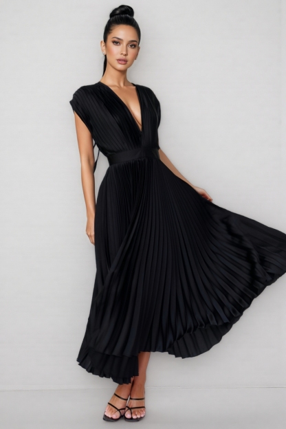 Filomena Sleeveless Pleated Midi Dress-Brick Black