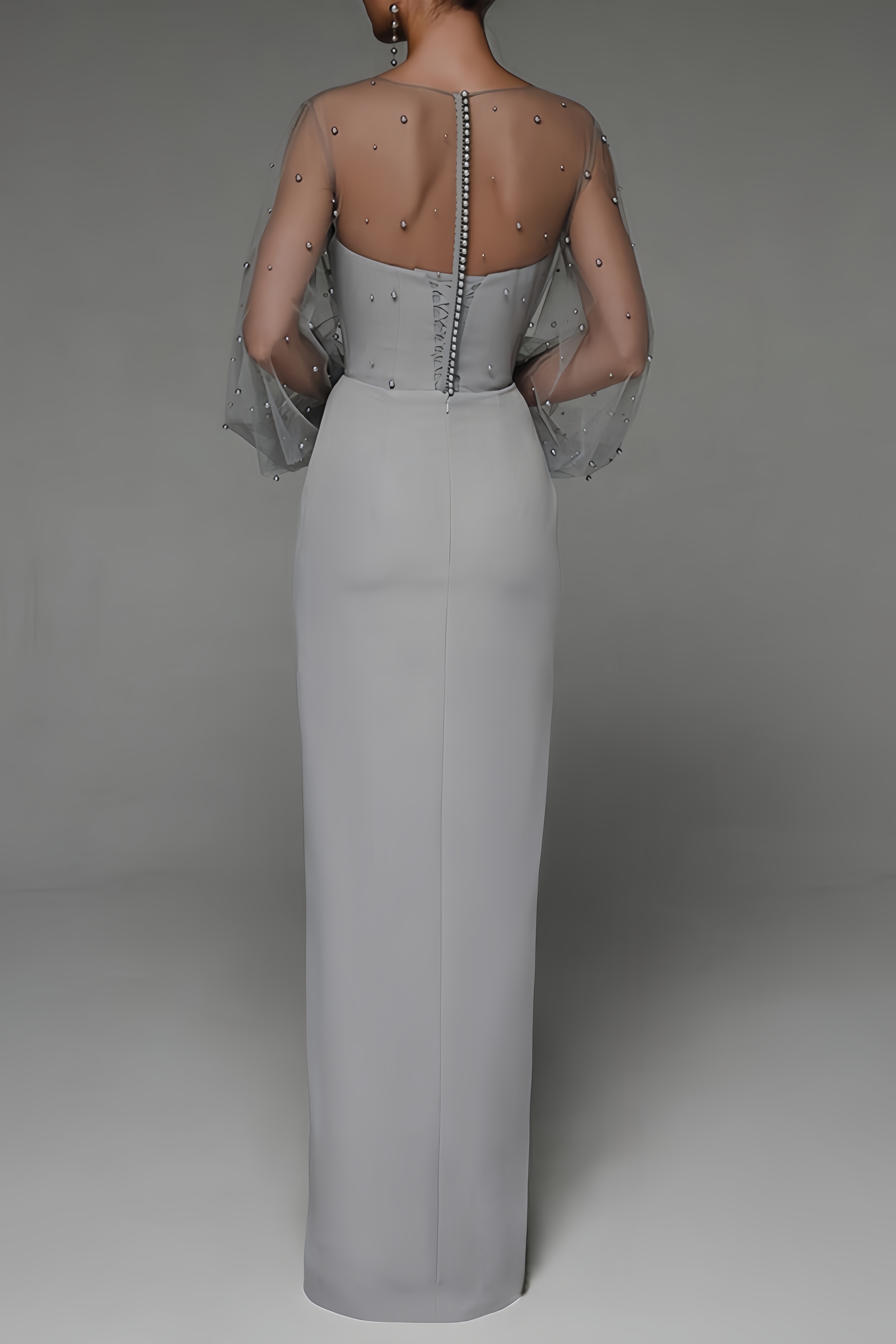 Kirsten Sheath Pearl Maxi Dress-Grey