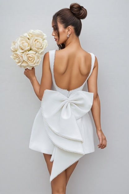 Juliette White Backless Bow Mini Dress