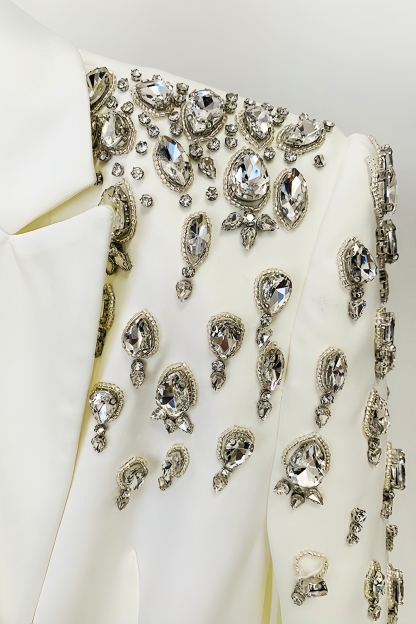 Peyton Diamond Embellishment Blazer-White