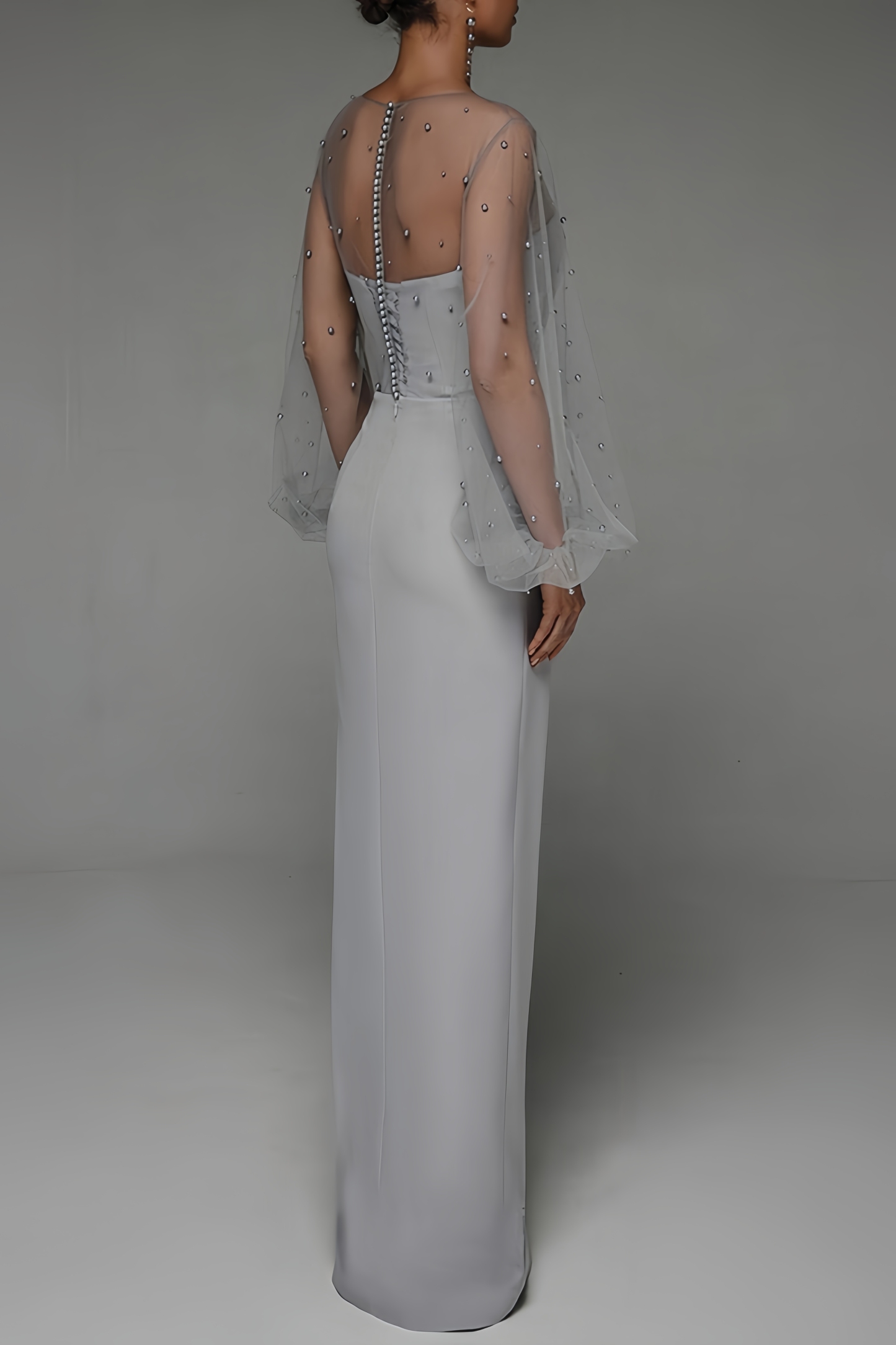 Kirsten Sheath Pearl Maxi Dress-Grey