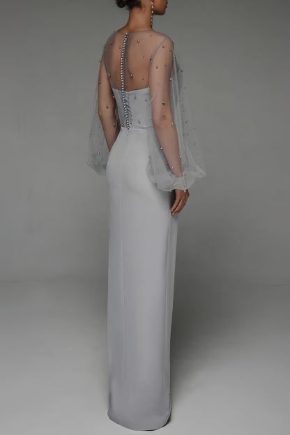 Kirsten Sheath Pearl Maxi Dress-Grey