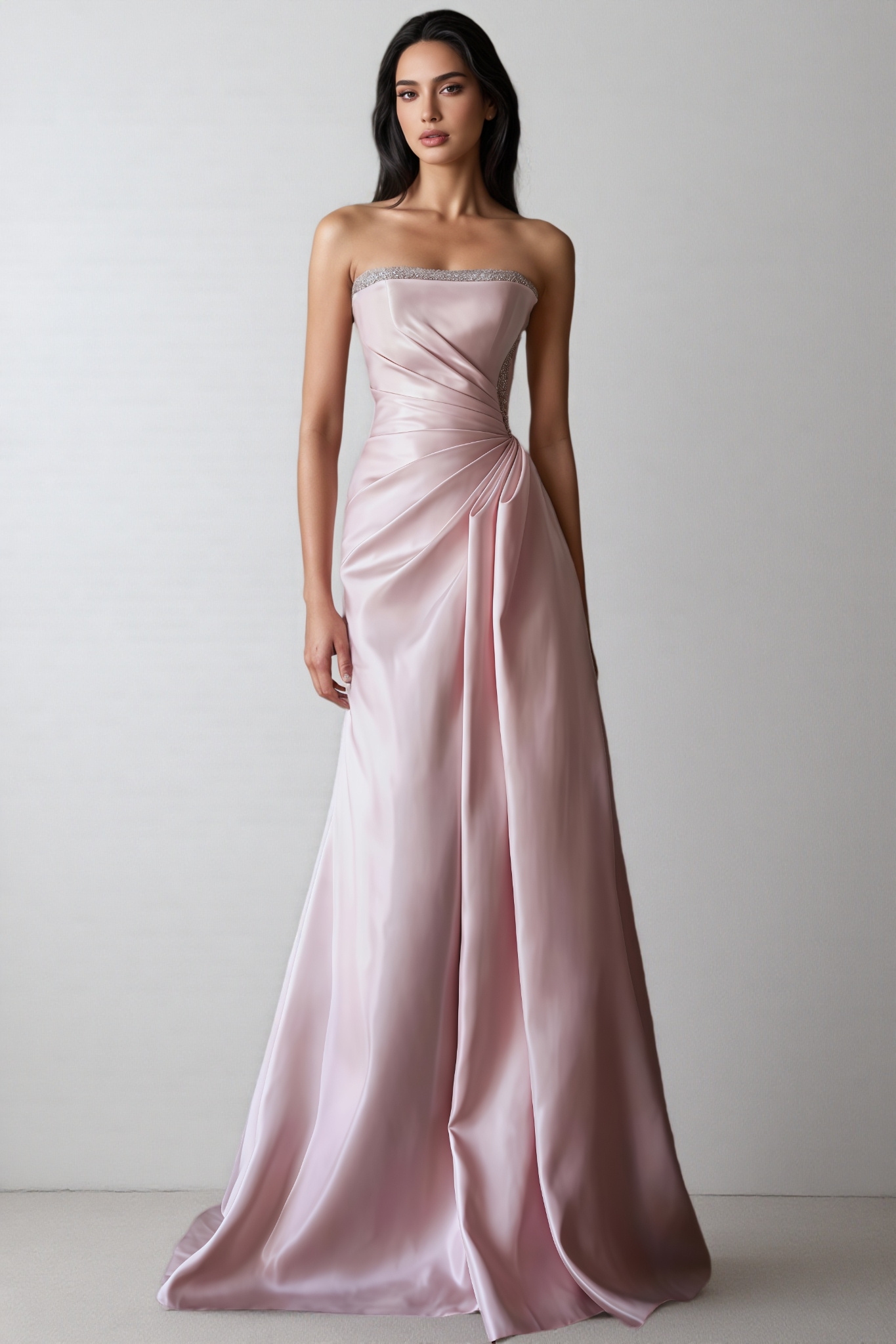 Kiara Pink Rhinestone Strapless Maxi Dress