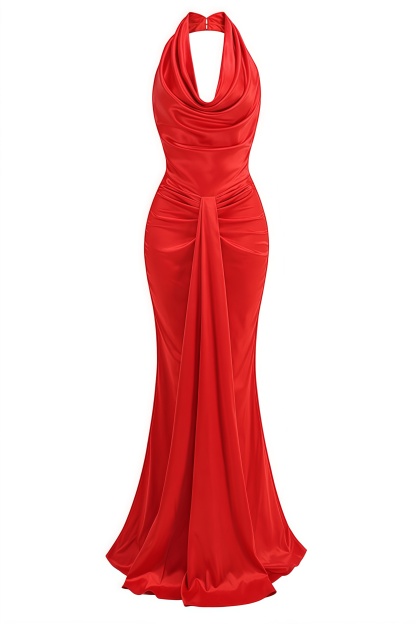 Isobel Red Hanging Neck Maxi Dress