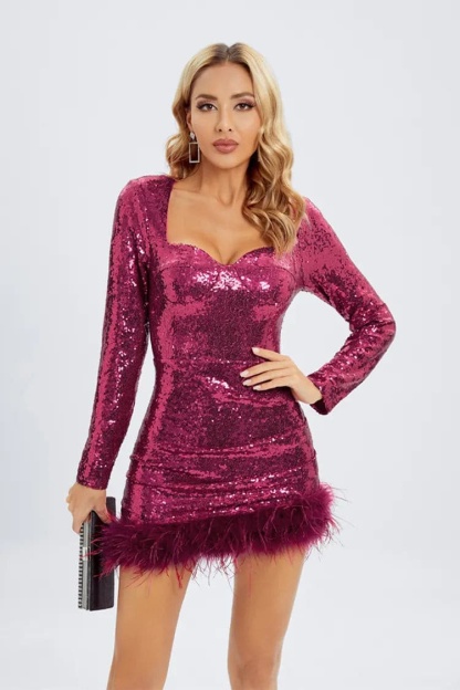 Keila Pink Feather Sequin Mini Dress