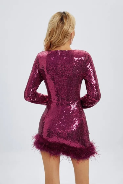 Keila Pink Feather Sequin Mini Dress