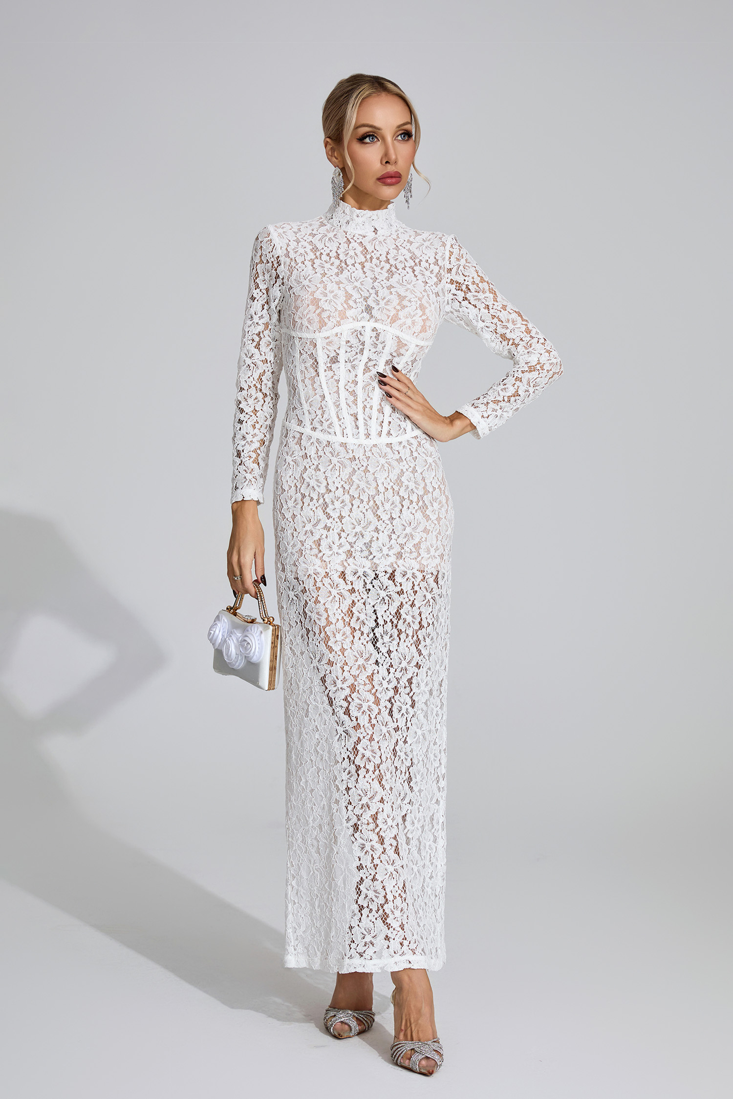 Emely White Lace Maxi Dress