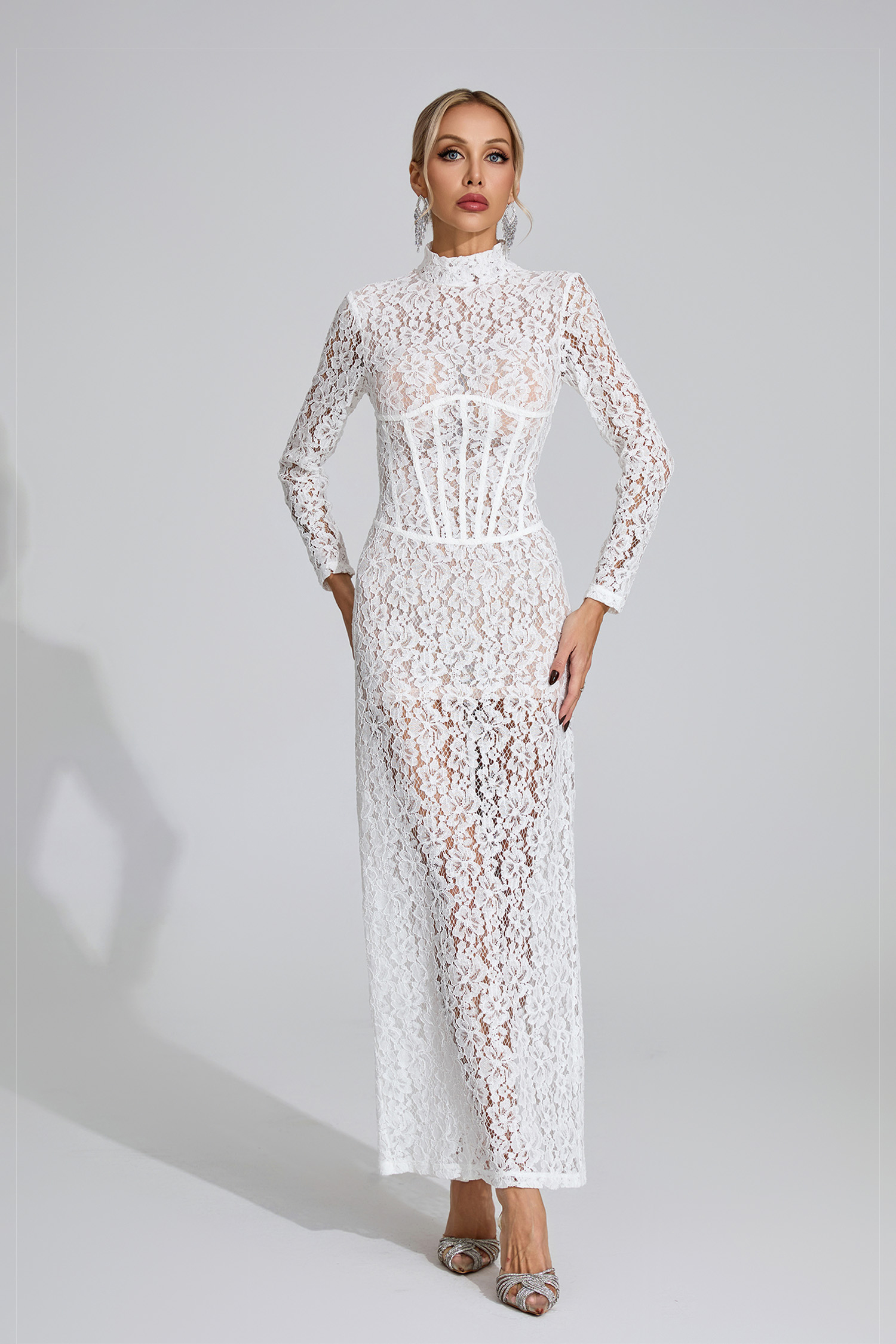Emely White Lace Maxi Dress