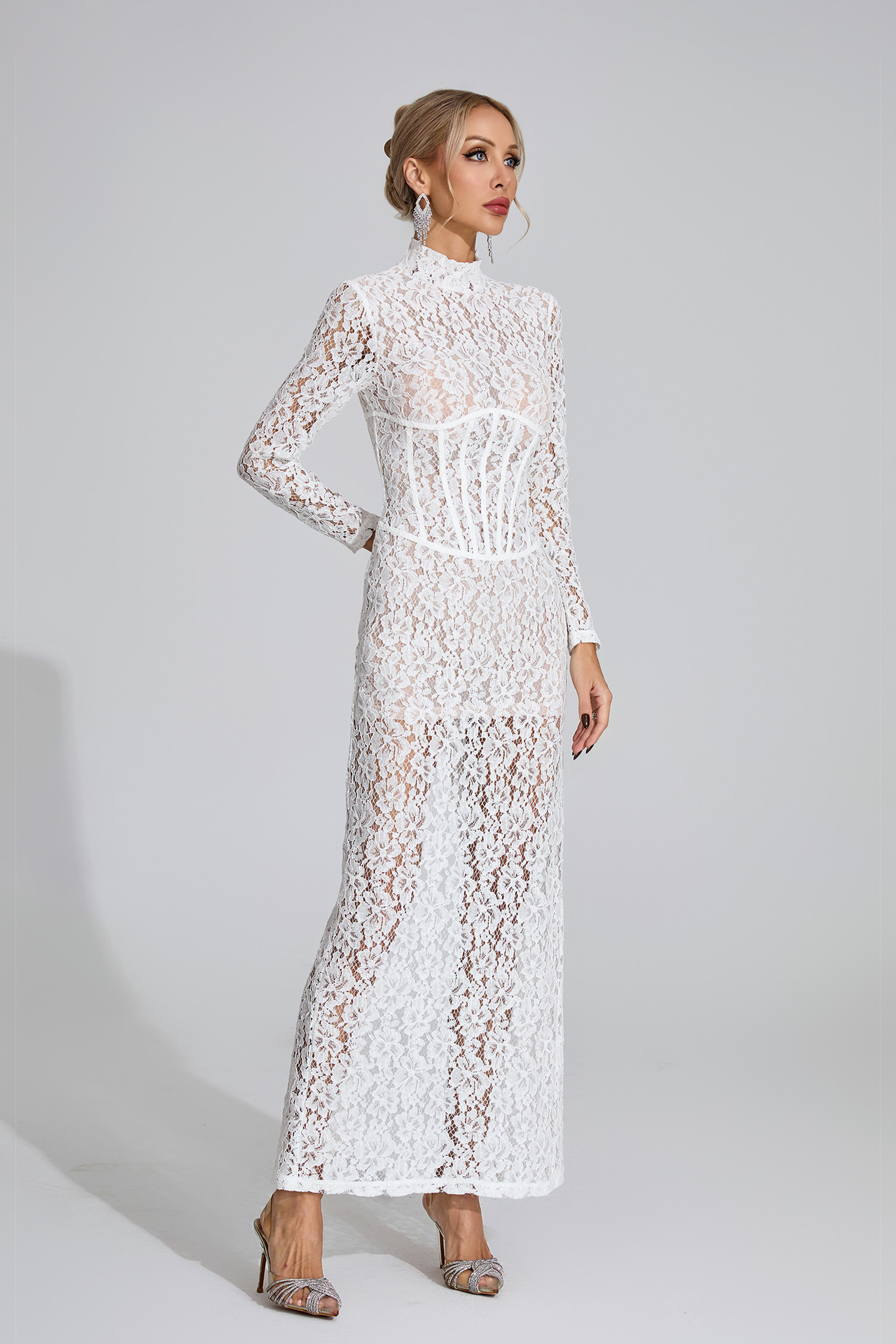 Emely White Lace Maxi Dress