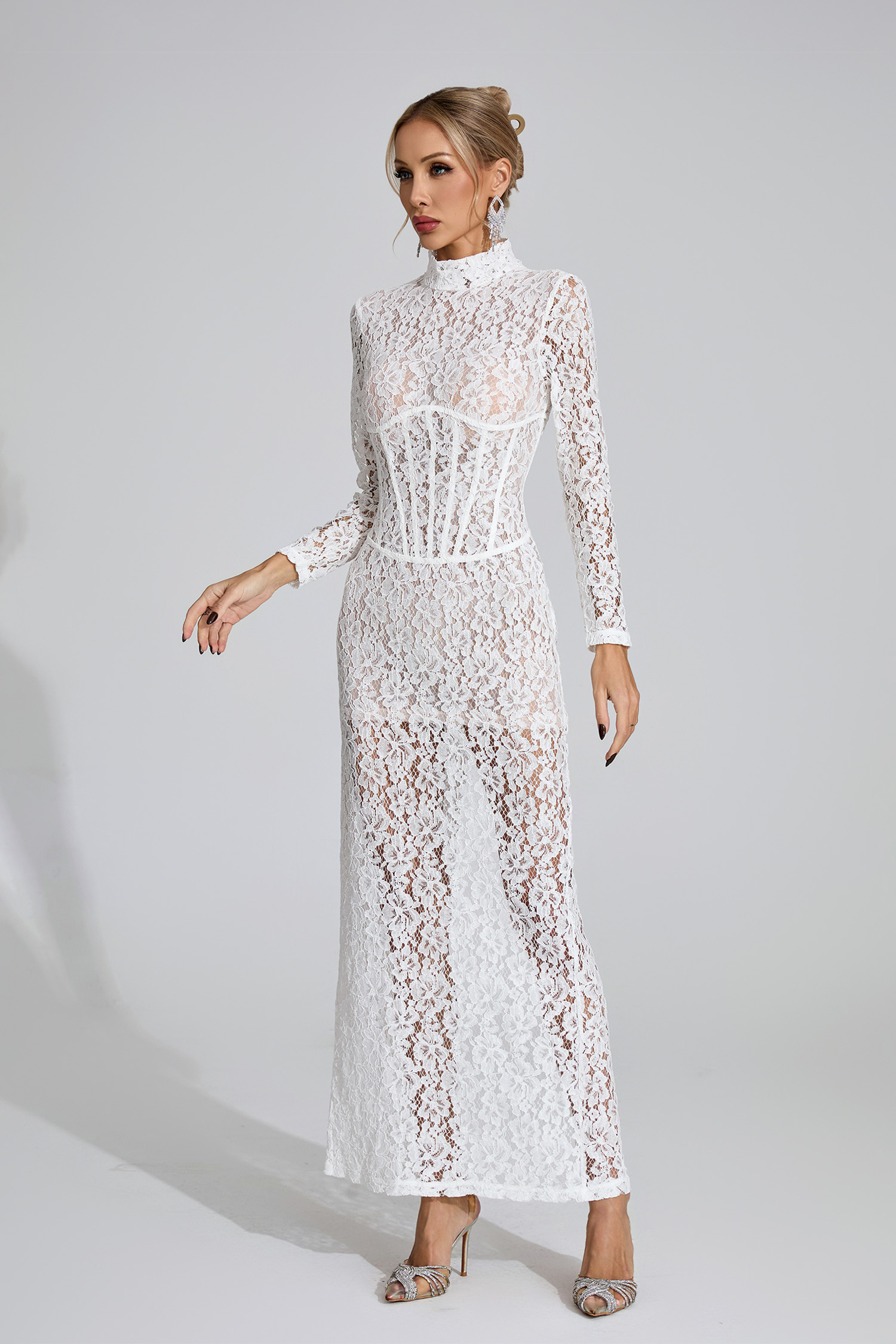 Emely White Lace Maxi Dress