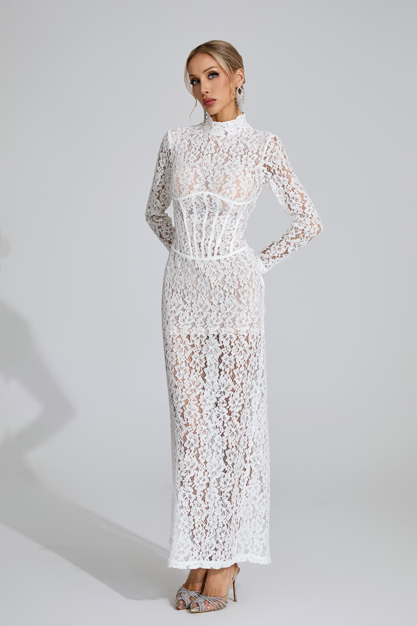 Emely White Lace Maxi Dress