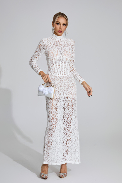 Emely White Lace Maxi Dress