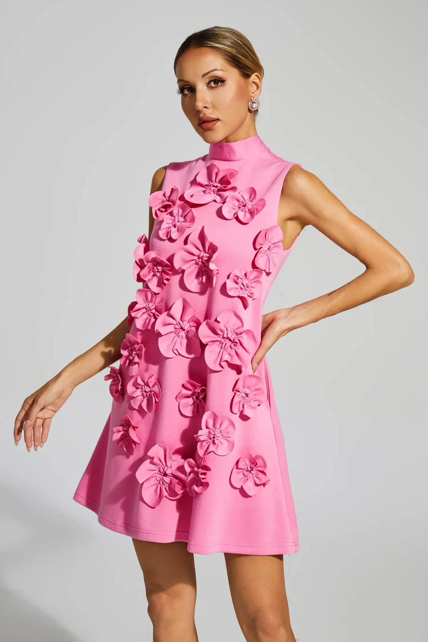 Geralyn Rose Red Rose Flower Mini Dress