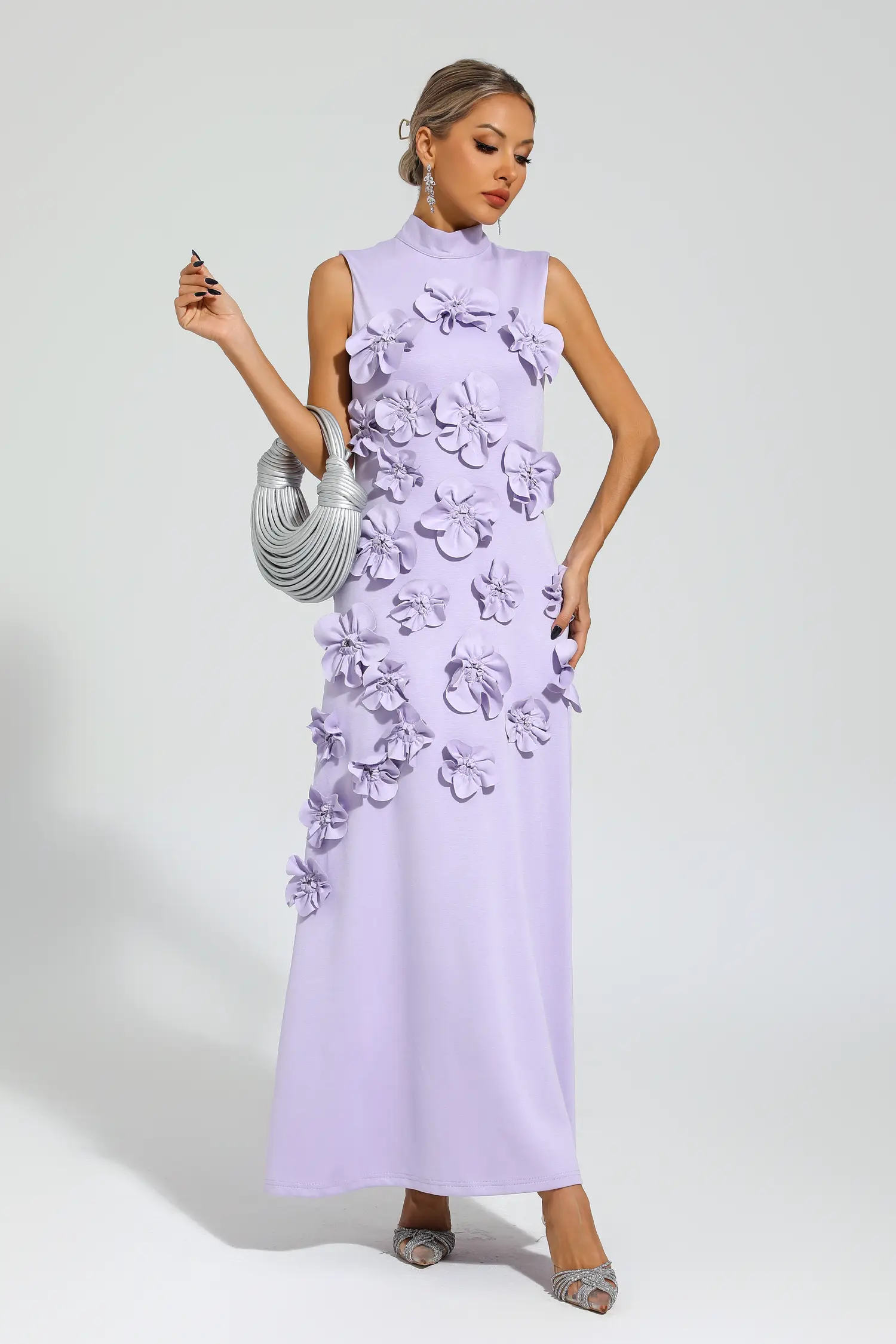 Geralyn Purple Rose Flower Maxi Dress