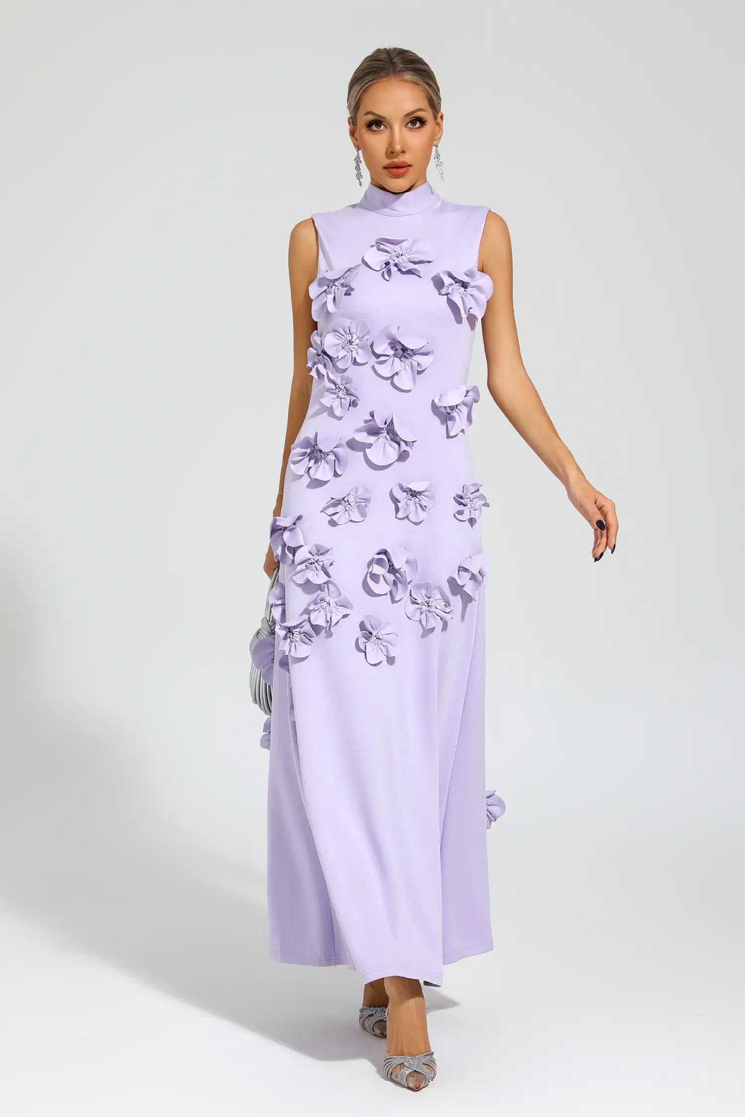 Geralyn Purple Rose Flower Maxi Dress