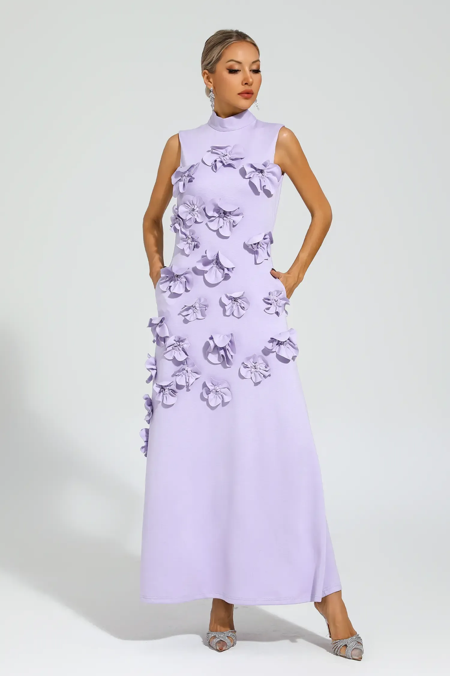 Geralyn Purple Rose Flower Maxi Dress