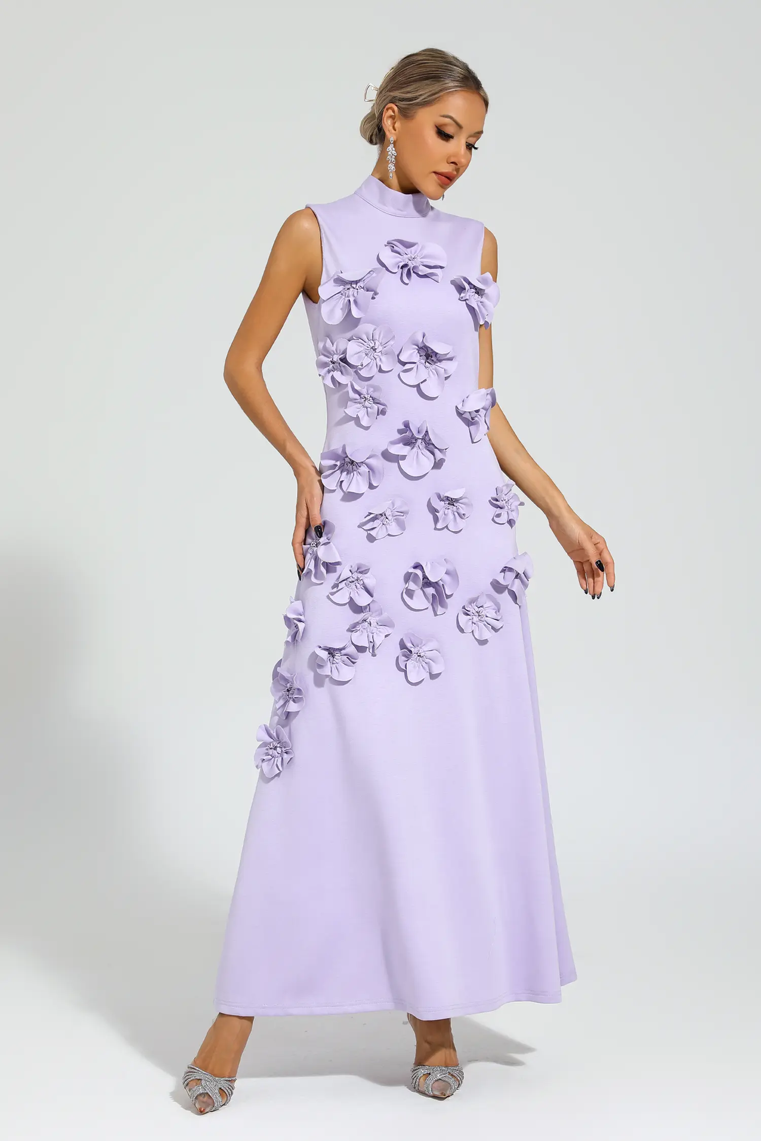 Geralyn Purple Rose Flower Maxi Dress