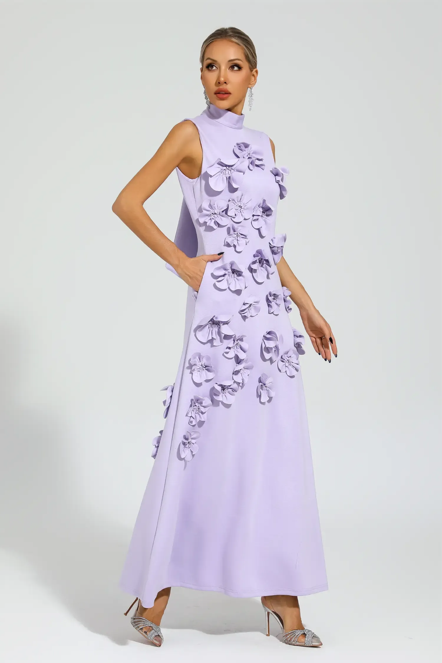 Geralyn Purple Rose Flower Maxi Dress