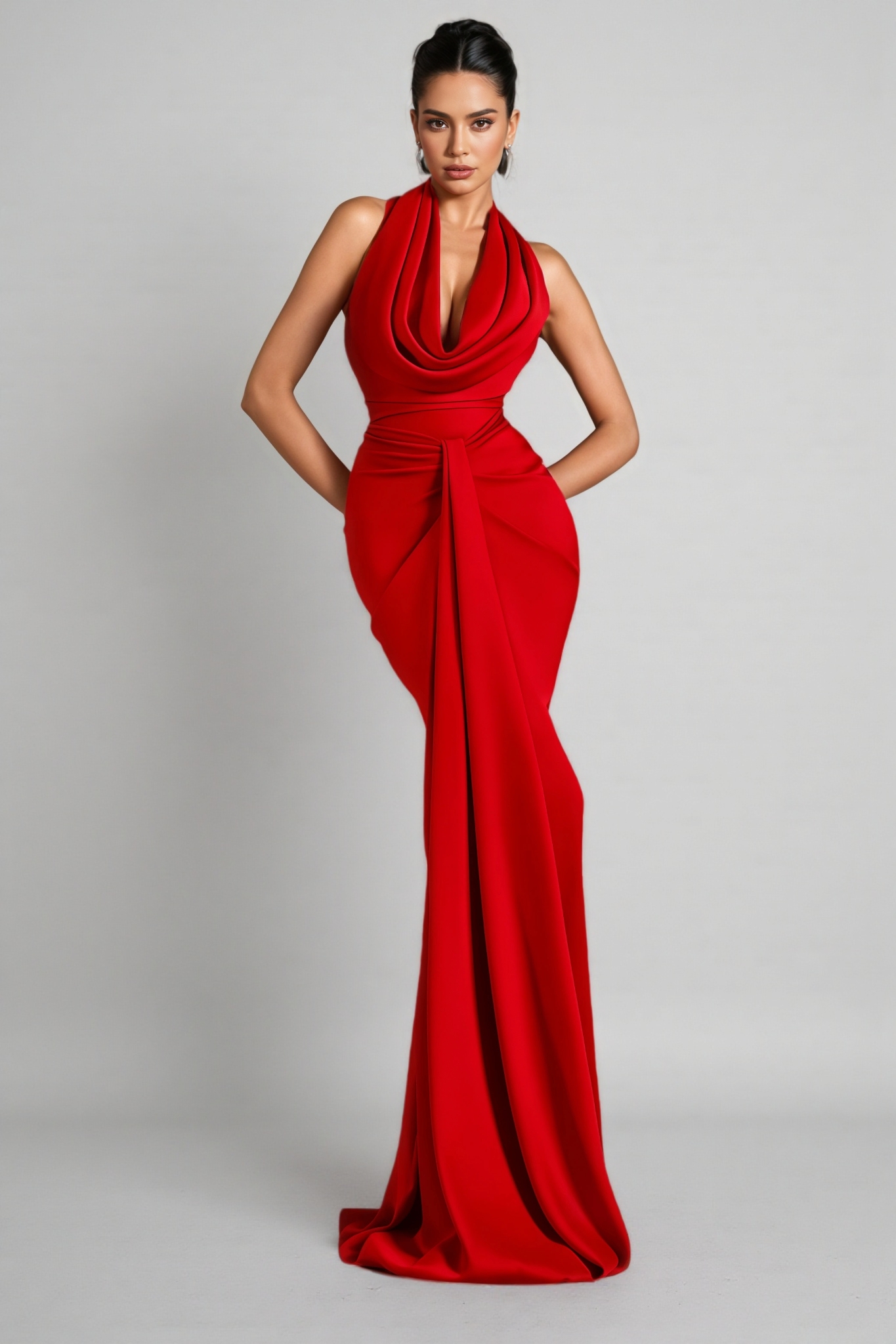 Isobel Red Hanging Neck Maxi Dress