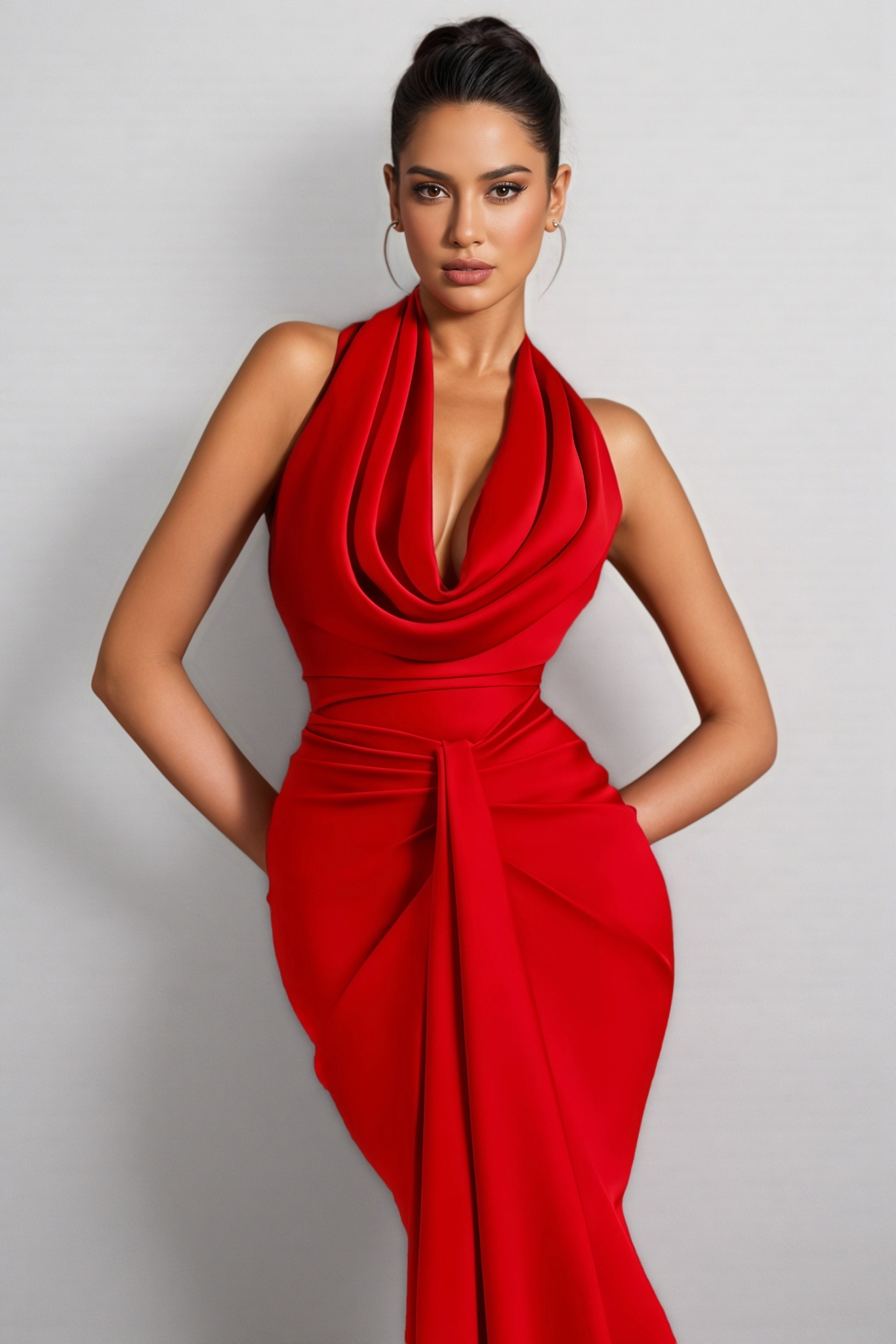 Isobel Red Hanging Neck Maxi Dress