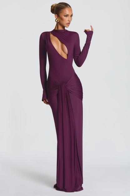 Kassandra Jersey Cut-Out Tie-Up Maxi Dress