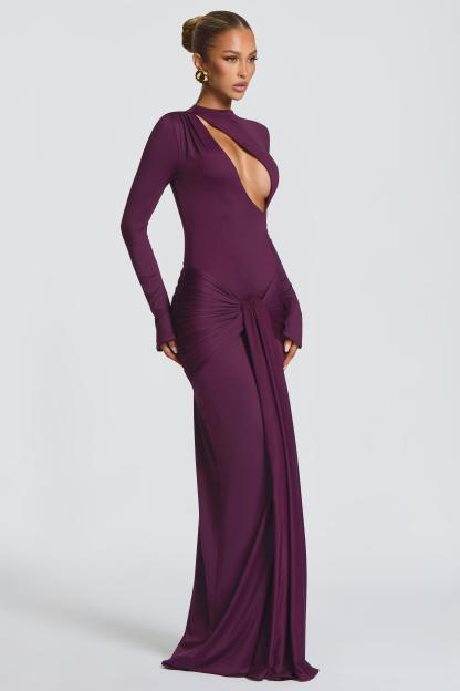 Kassandra Jersey Cut-Out Tie-Up Maxi Dress